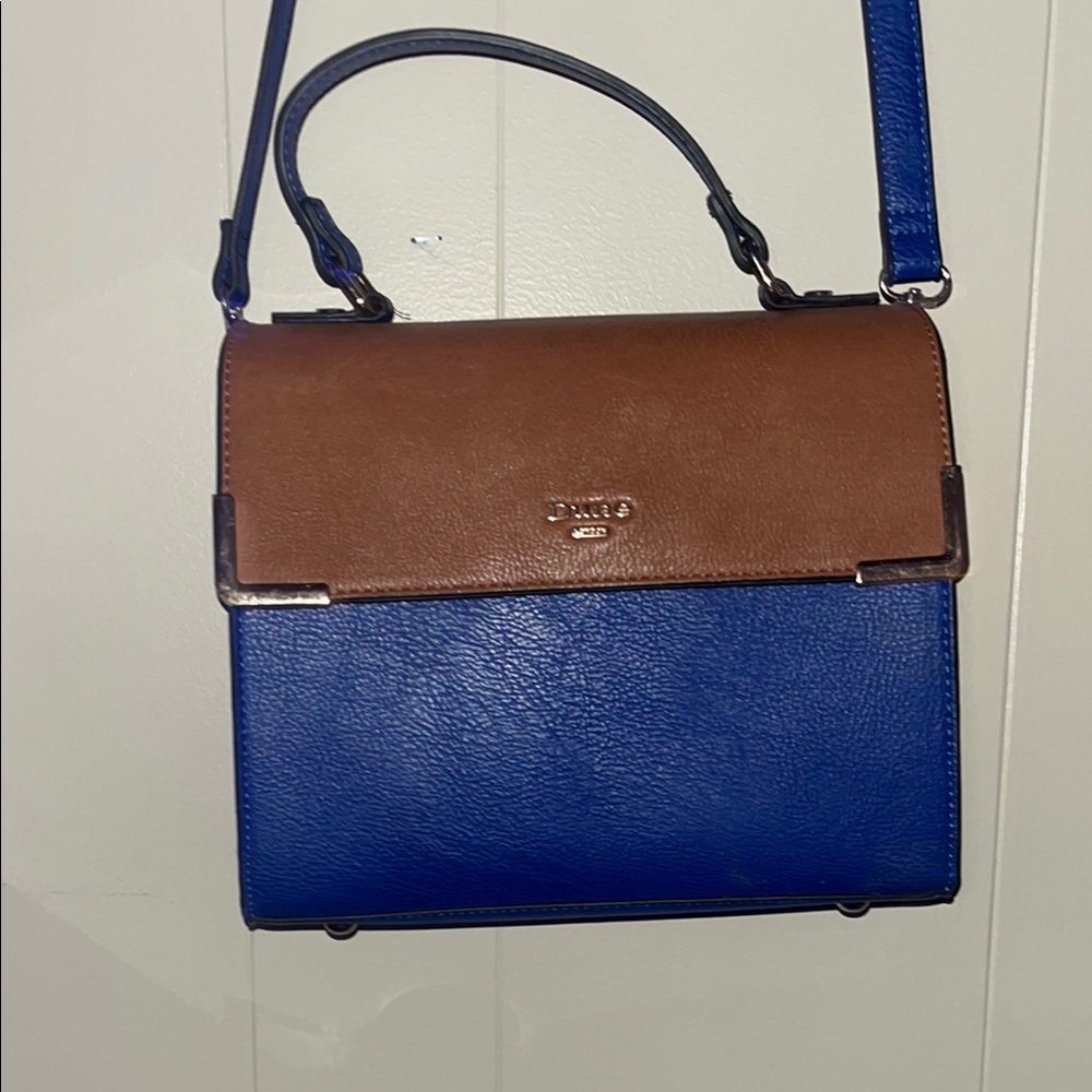 Dkny Brown and Blue Crossbody Bag with Leather Finish
